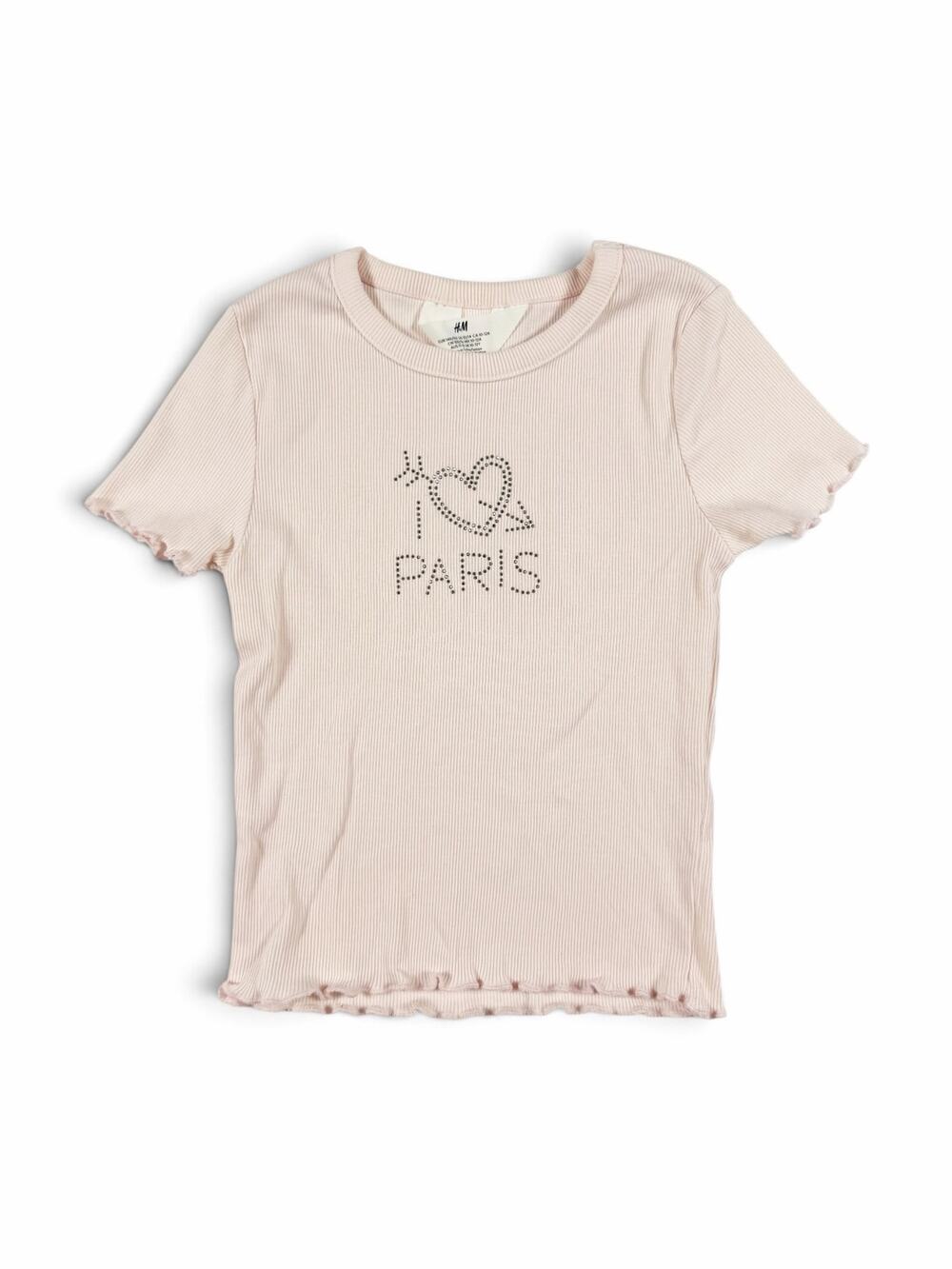 H&M Girls I Heart Paris Rhinestone Ribbed T-Shirt Pink Size 12